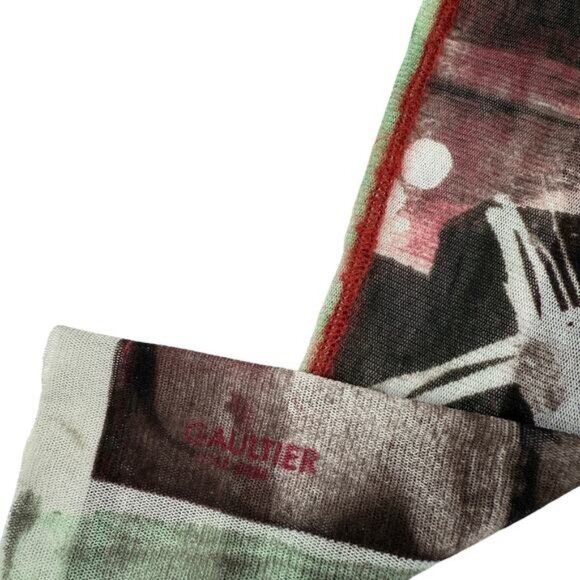 JEAN PAUL GAULTIER Vintage Long Sleeve Mesh Top Sz Large Berlin Wall City Scape - Picture 10 of 12